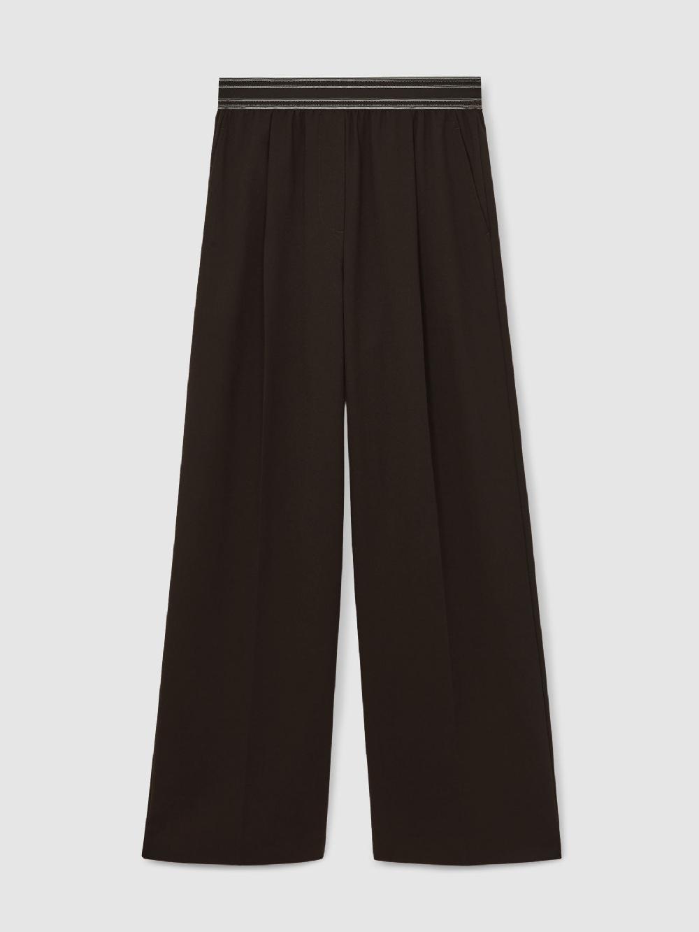 Reiss Wide-Leg Contrast-Waistband Trousers In Chocolate Brown