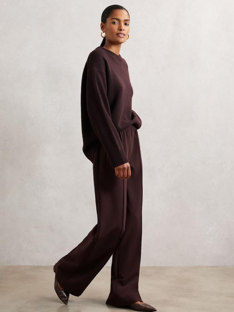 reiss Wide-Leg Elasticated-Waist Trousers in Burgundy