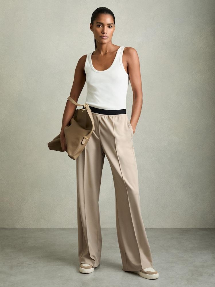 reiss Wide-Leg Elasticated-Waistband Trousers in Neutral