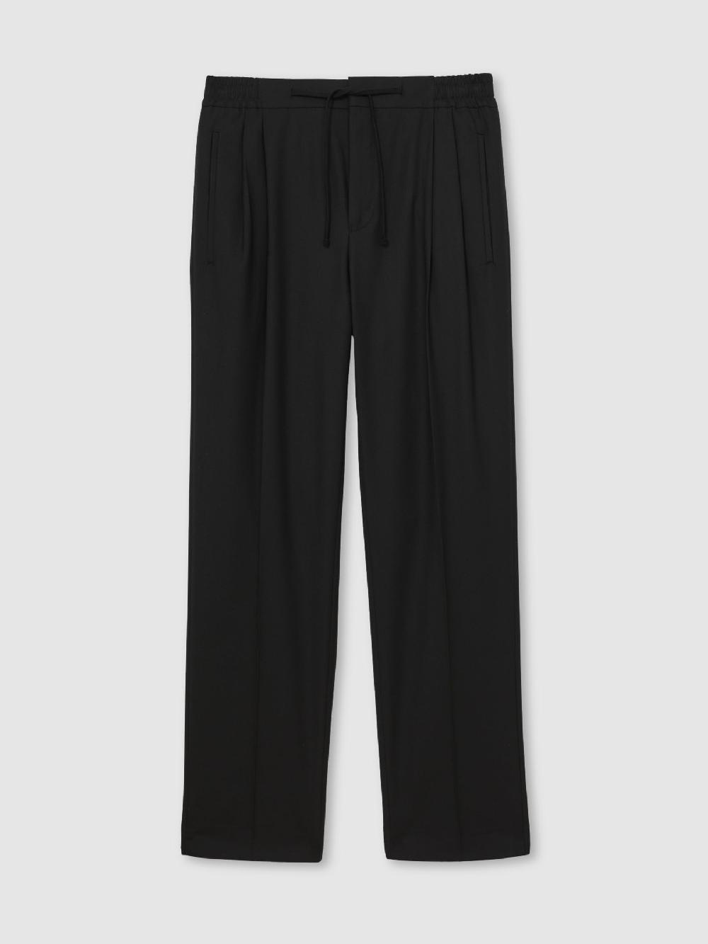 Reiss Wide Leg Pleated Drawstring Trousers In Black