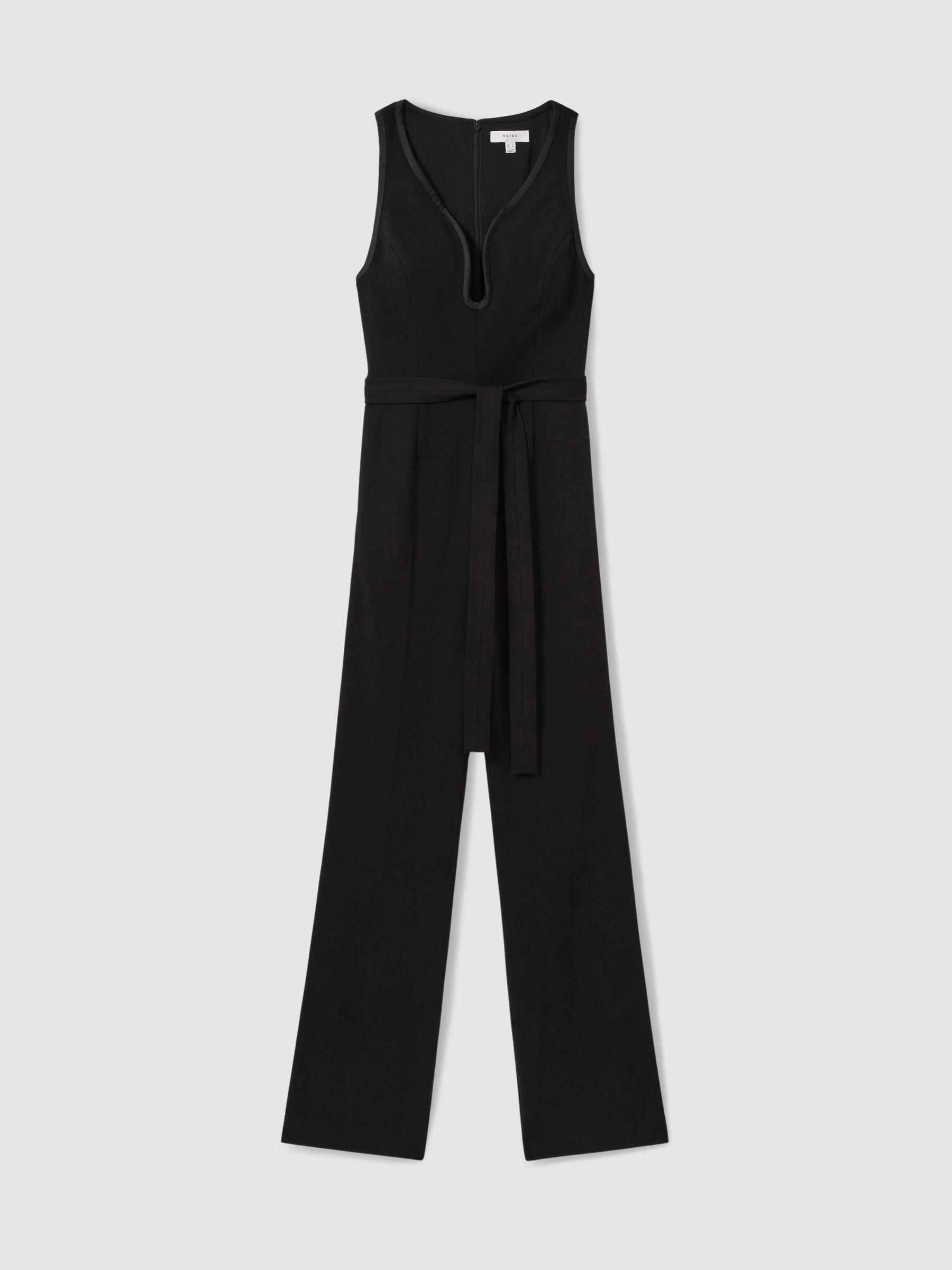 Reiss Wide-Leg Sleeveless Jumpsuit With Curved Neckline In Black