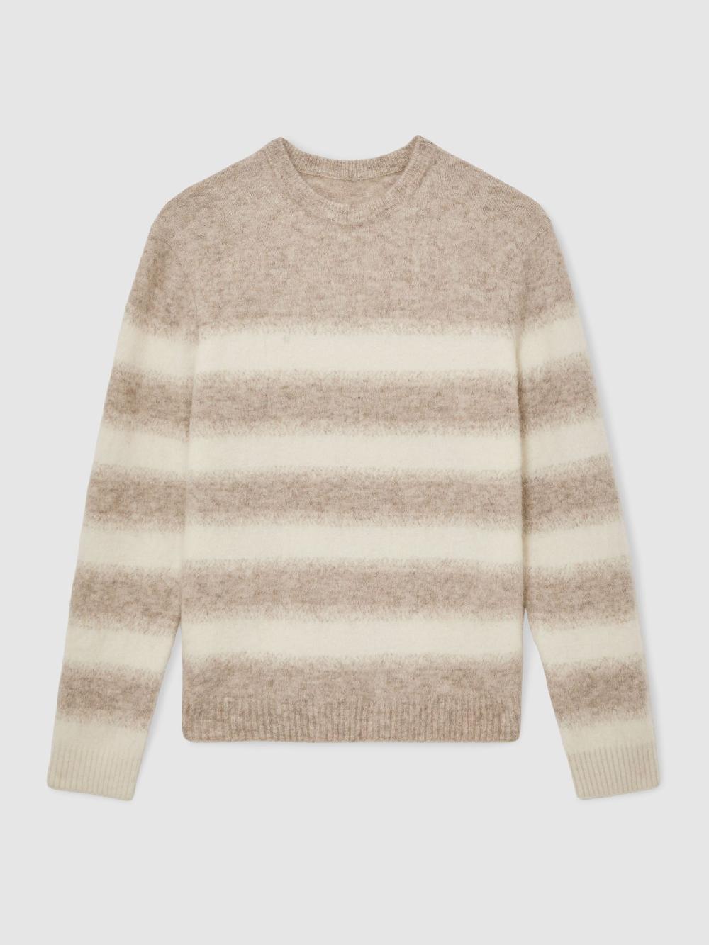 Reiss Wool-Alpaca Blend Stripe Jumper In Oatmeal/White