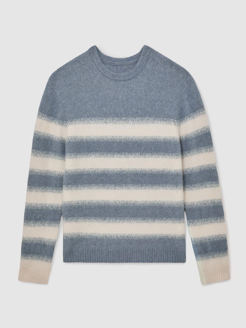 Reiss Wool-Alpaca Blend Stripe Jumper In Soft Blue/White