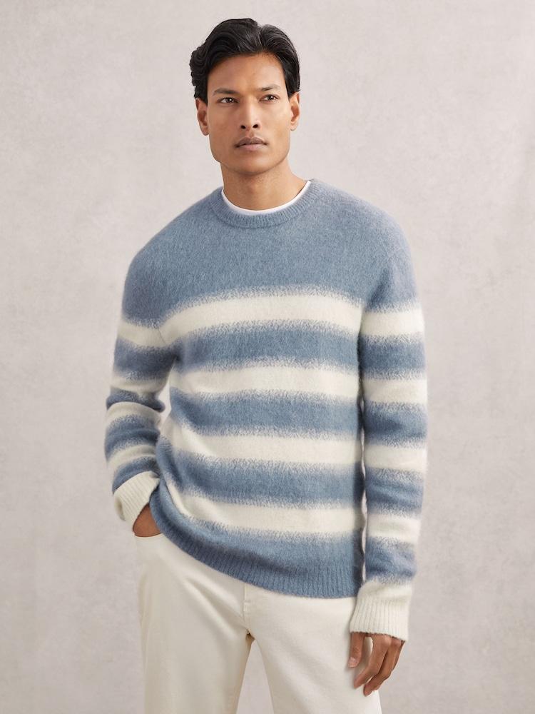 reiss Wool-Alpaca Blend Stripe Jumper in Soft Blue/White