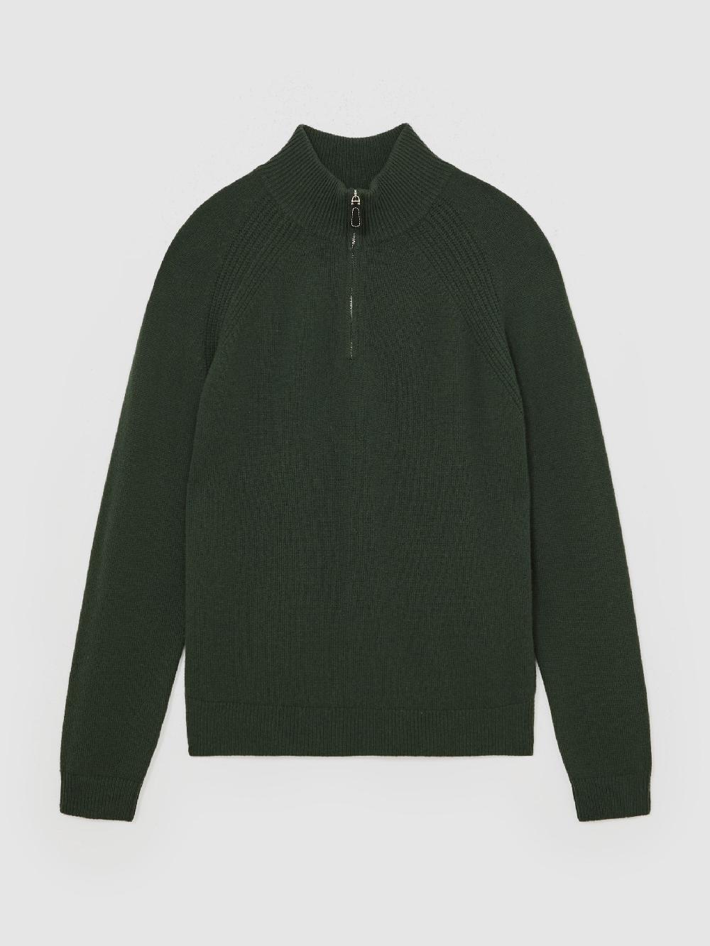 Reiss Wool And Cashmere Half-Zip Jumper In Forest Green