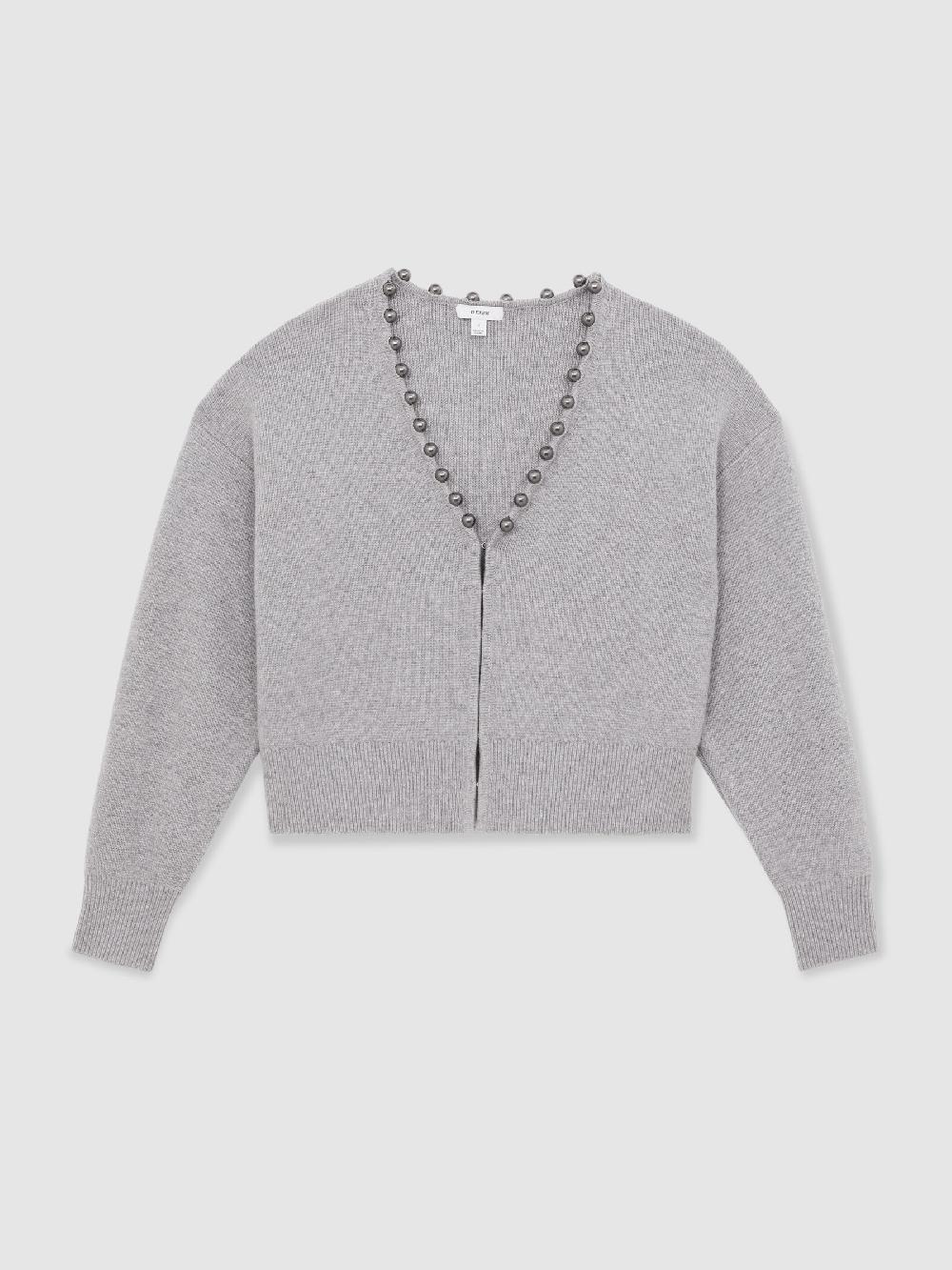 Reiss Wool-Blend Beaded-Trim Cardigan With Cashmere In Grey