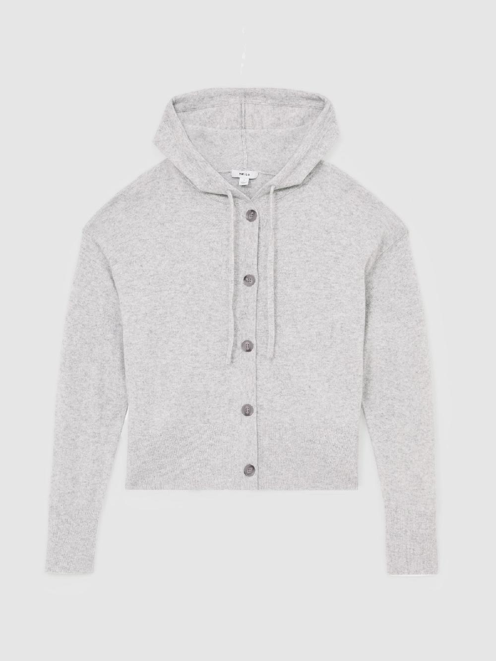 Reiss Wool-Blend Button-Through Hoodie With Cashmere In Grey