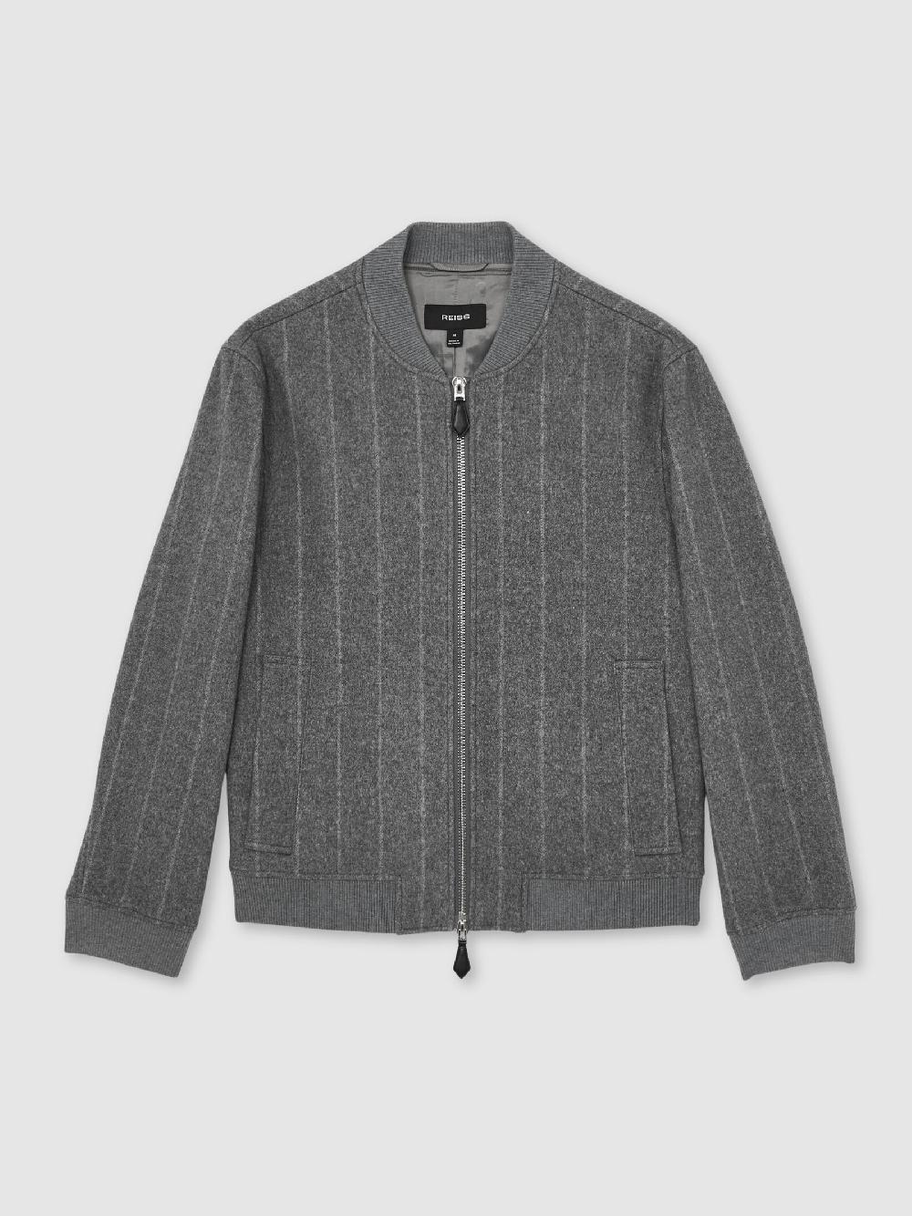 Reiss Wool-Blend Chalk-Stripe Bomber Jacket In Grey