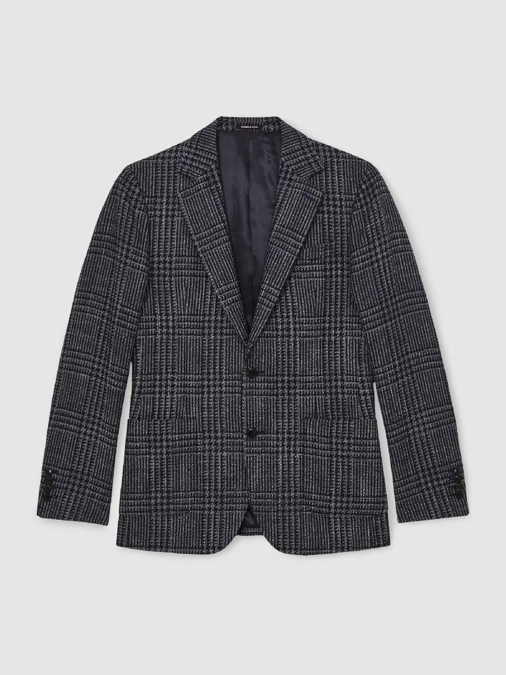 Reiss Wool-Blend Check Single-Breasted Blazer Tailored-Fit In Navy