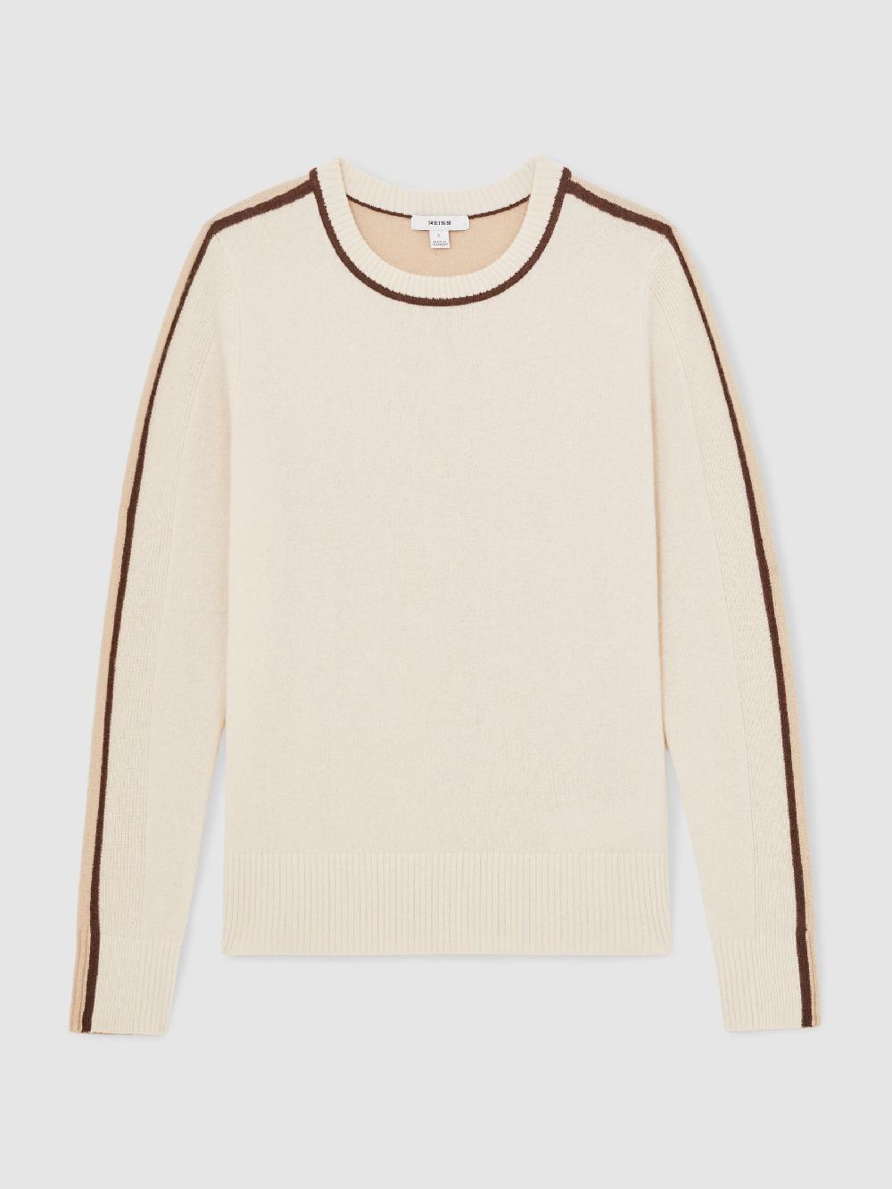 Reiss Wool-Blend Colour-Block Jumper With Cashmere In Cream/Neutral