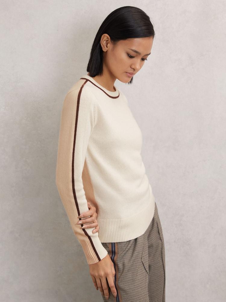 reiss Wool-Blend Colour-Block Jumper With Cashmere in Cream/Neutral
