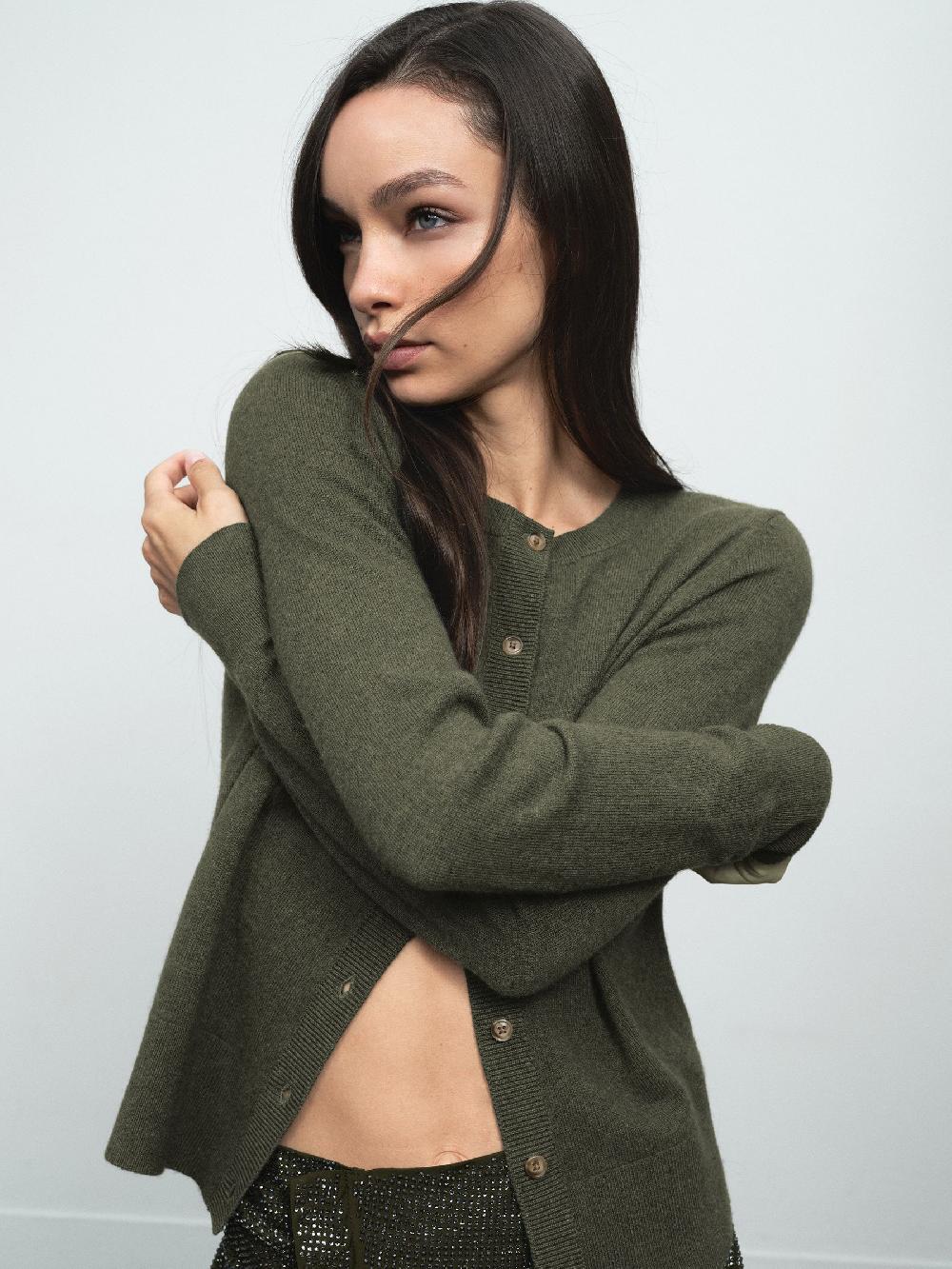 Reiss Wool-Blend Crew-Neck Cardigan With Cashmere In Green