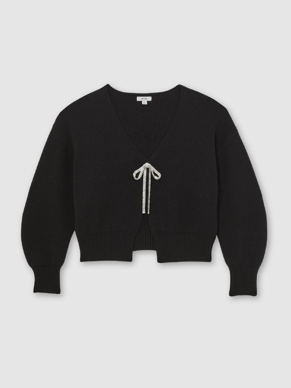 Reiss Wool-Blend Crystal-Bow Cardigan With Cashmere In Black