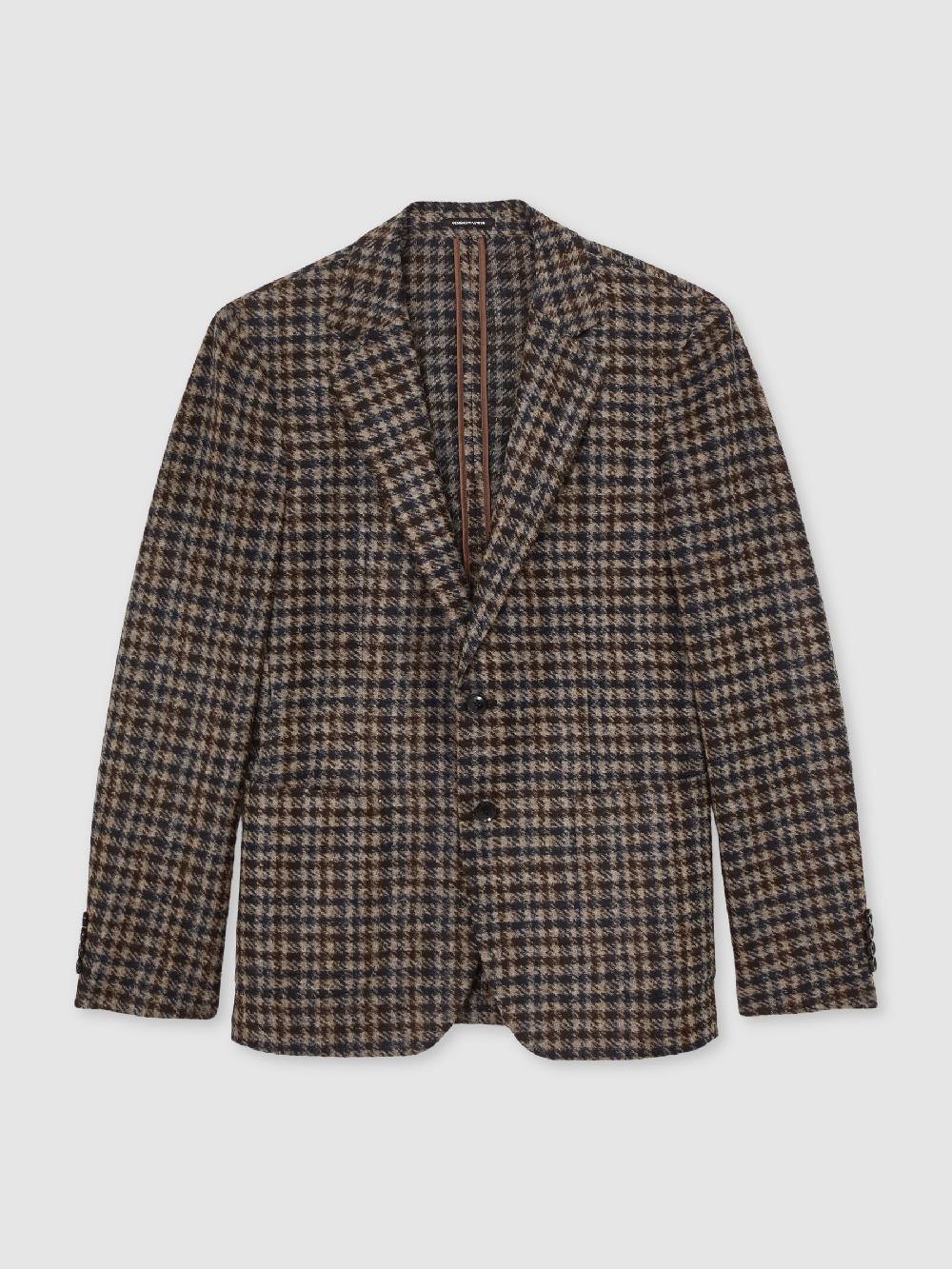 Reiss Wool-Blend Dogtooth Check Tailored-Fit Blazer In Brown