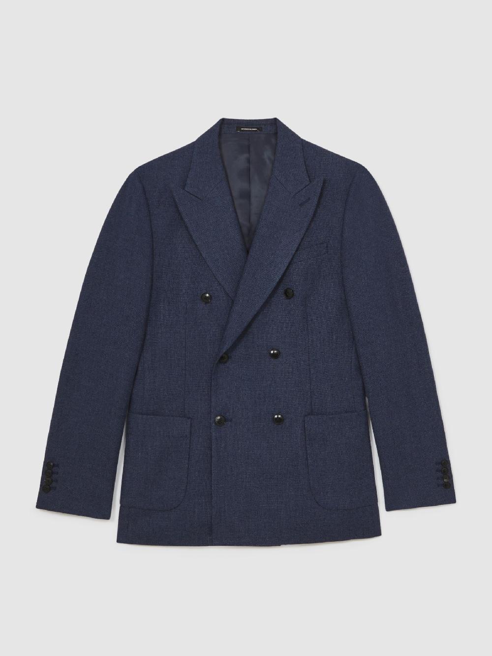 Reiss Wool-Blend Double-Breasted Blazer Slim-Fit In Navy