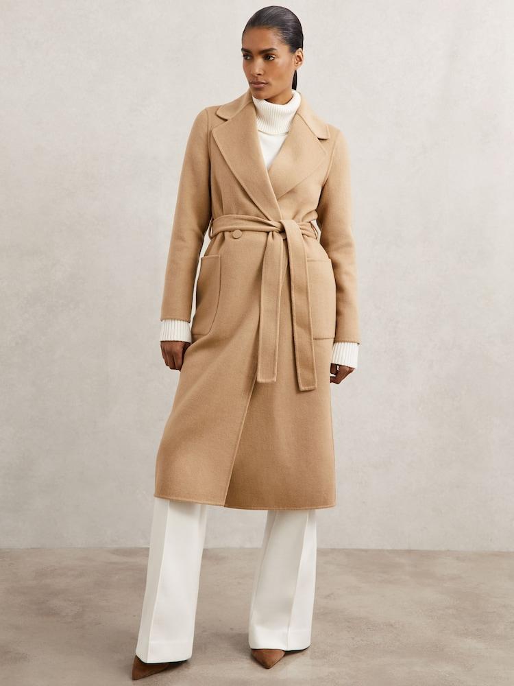 reiss Wool-Blend Double-Breasted Blindseam Coat in Camel