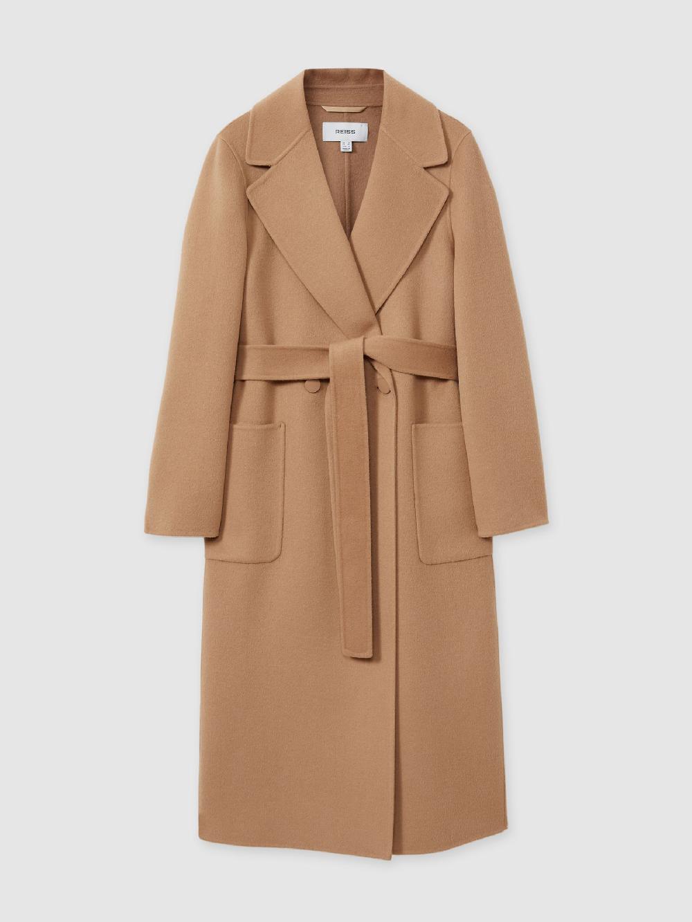 Reiss Wool Blend Double Breasted Blindseam Coat In Light Camel