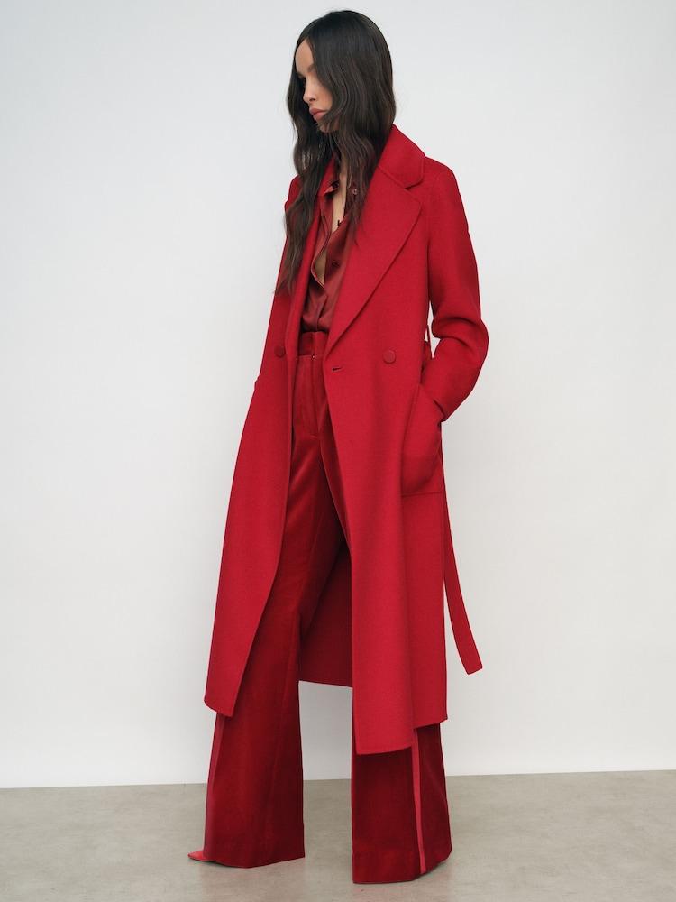 reiss Wool-Blend Double-Breasted Blindseam Coat in Red