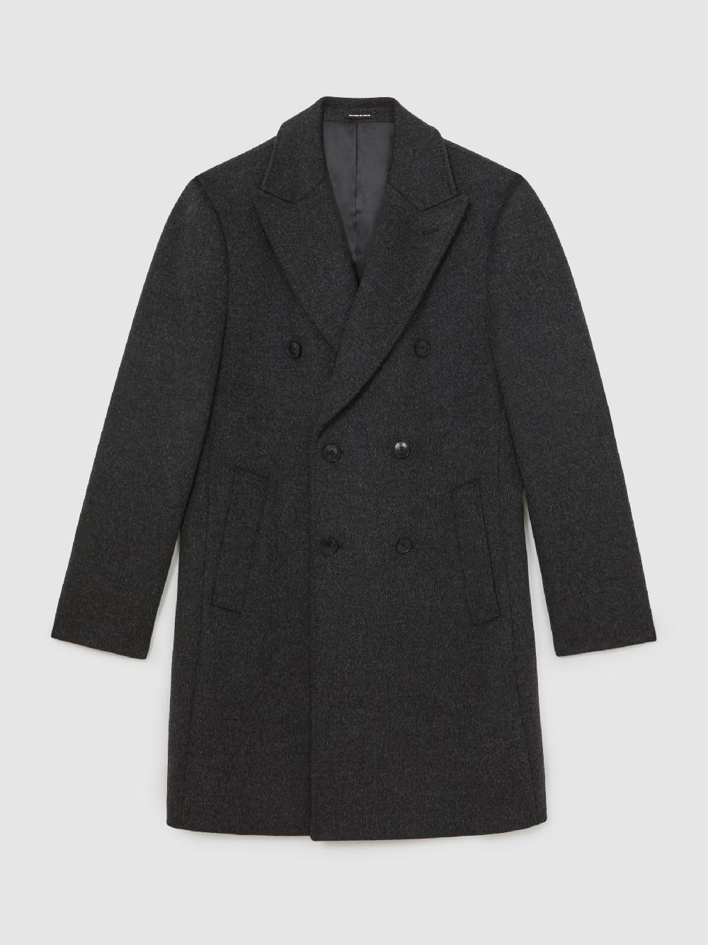 Reiss Wool-Blend Double-Breasted Overcoat In Charcoal Grey