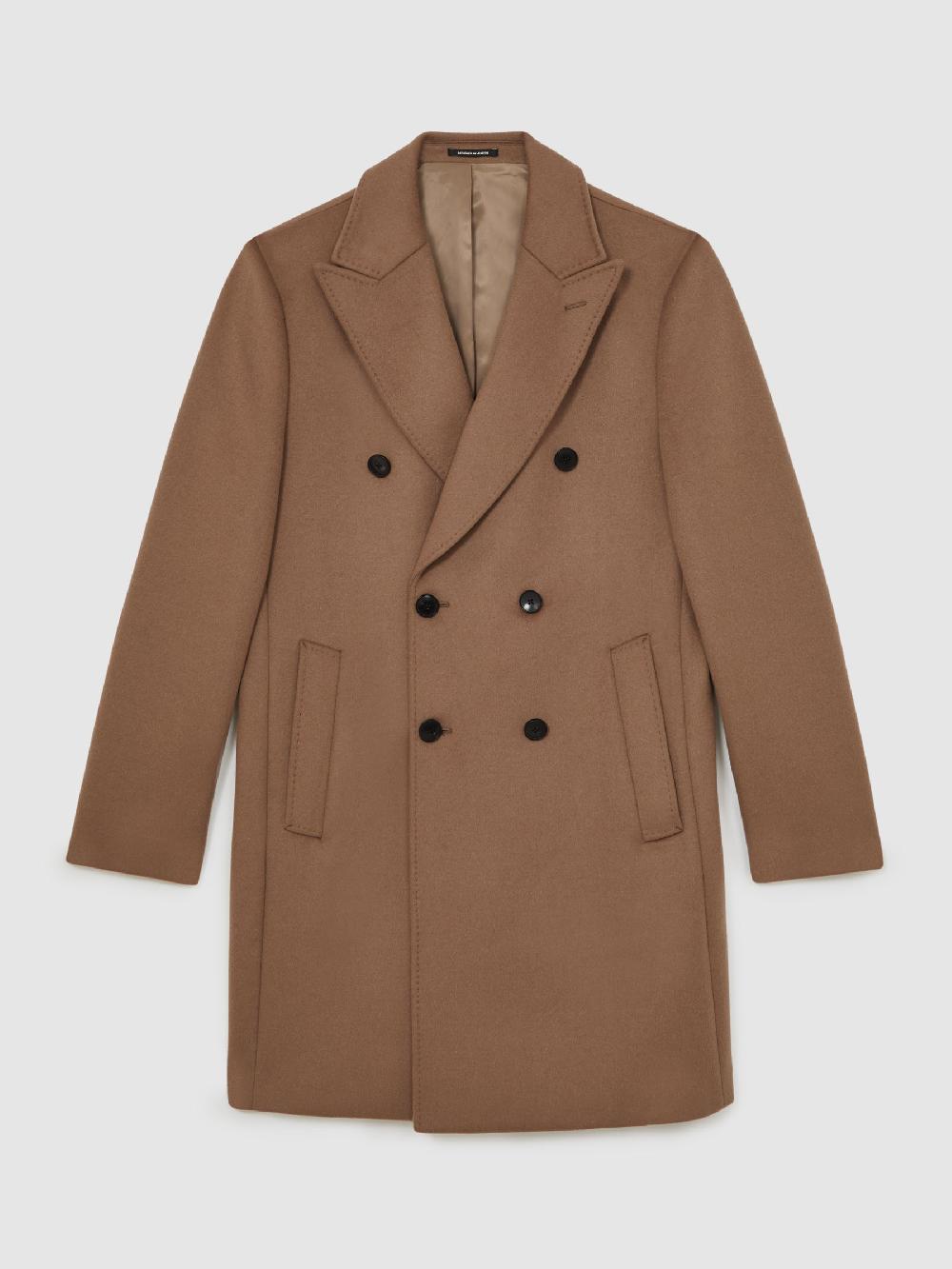 Reiss Wool-Blend Double-Breasted Overcoat In Light Brown