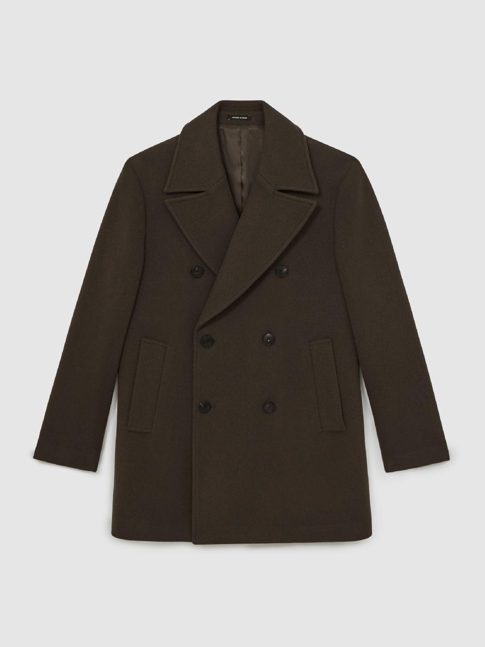 Reiss Wool-Blend Double-Breasted Pea Coat In Dark Green