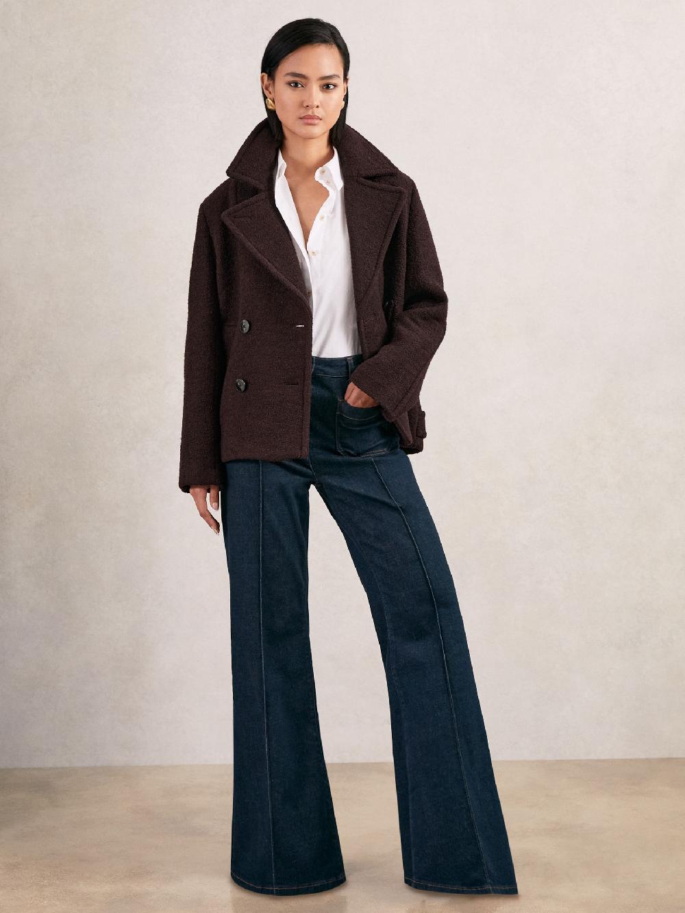 Reiss Wool-Blend Double-Breasted Short Coat In Burgundy