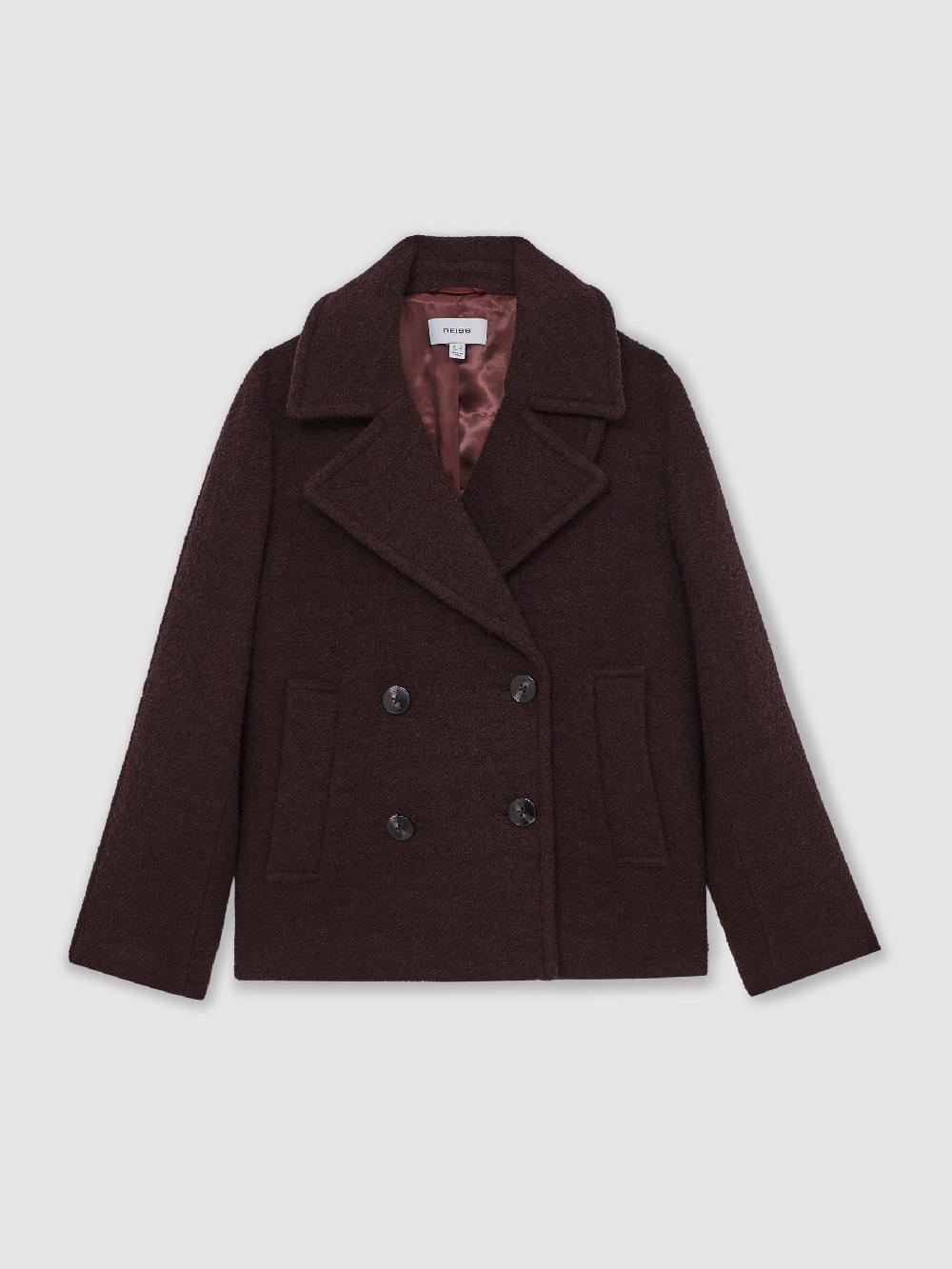 Reiss Wool-Blend Double-Breasted Short Coat In Burgundy