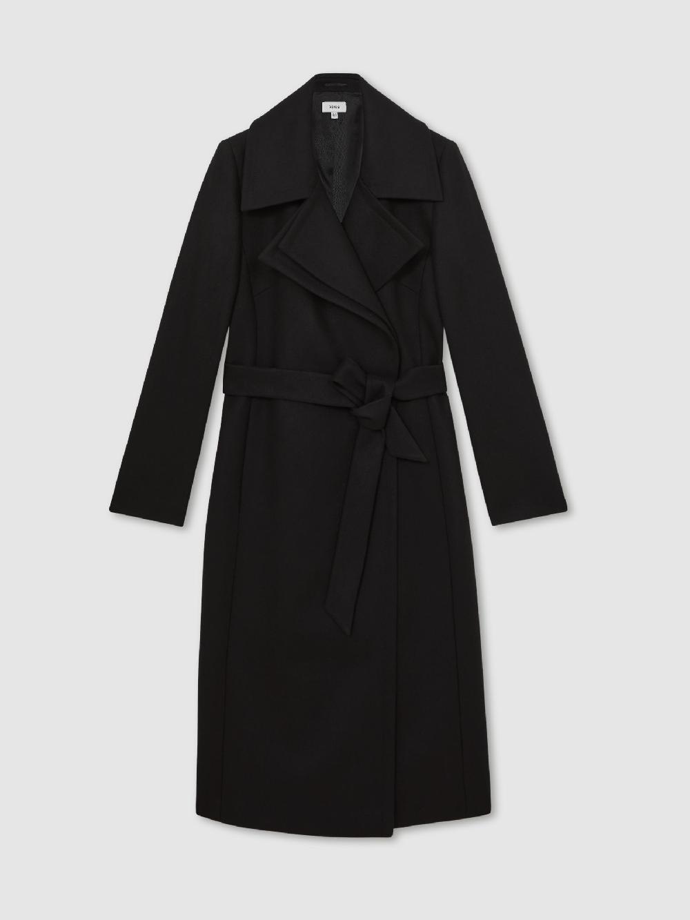 Reiss Wool-Blend Double-Lapel Belted Coat With Cashmere In Black