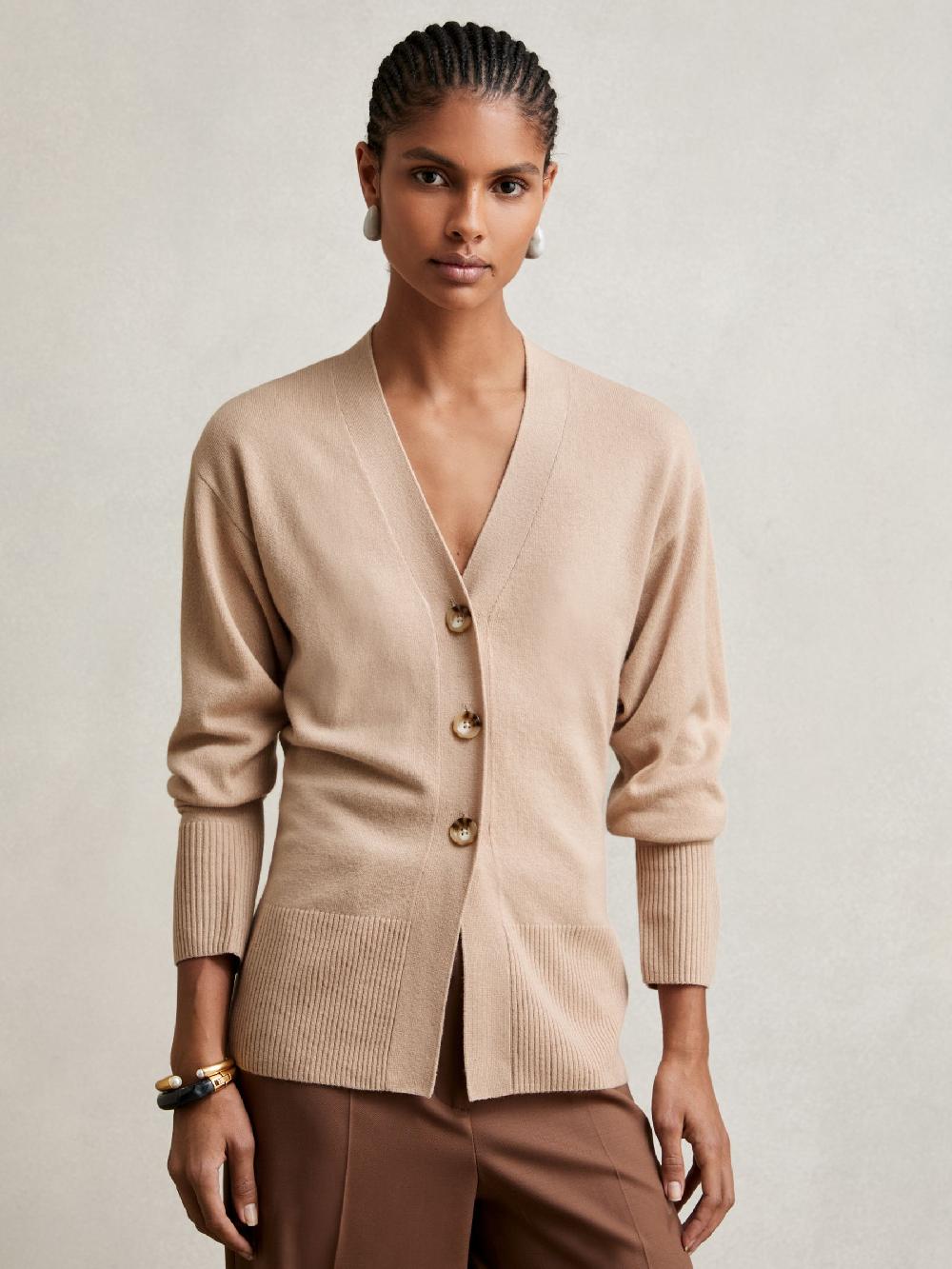 Reiss Wool-Blend Fitted Cardigan With Cashmere In Neutral
