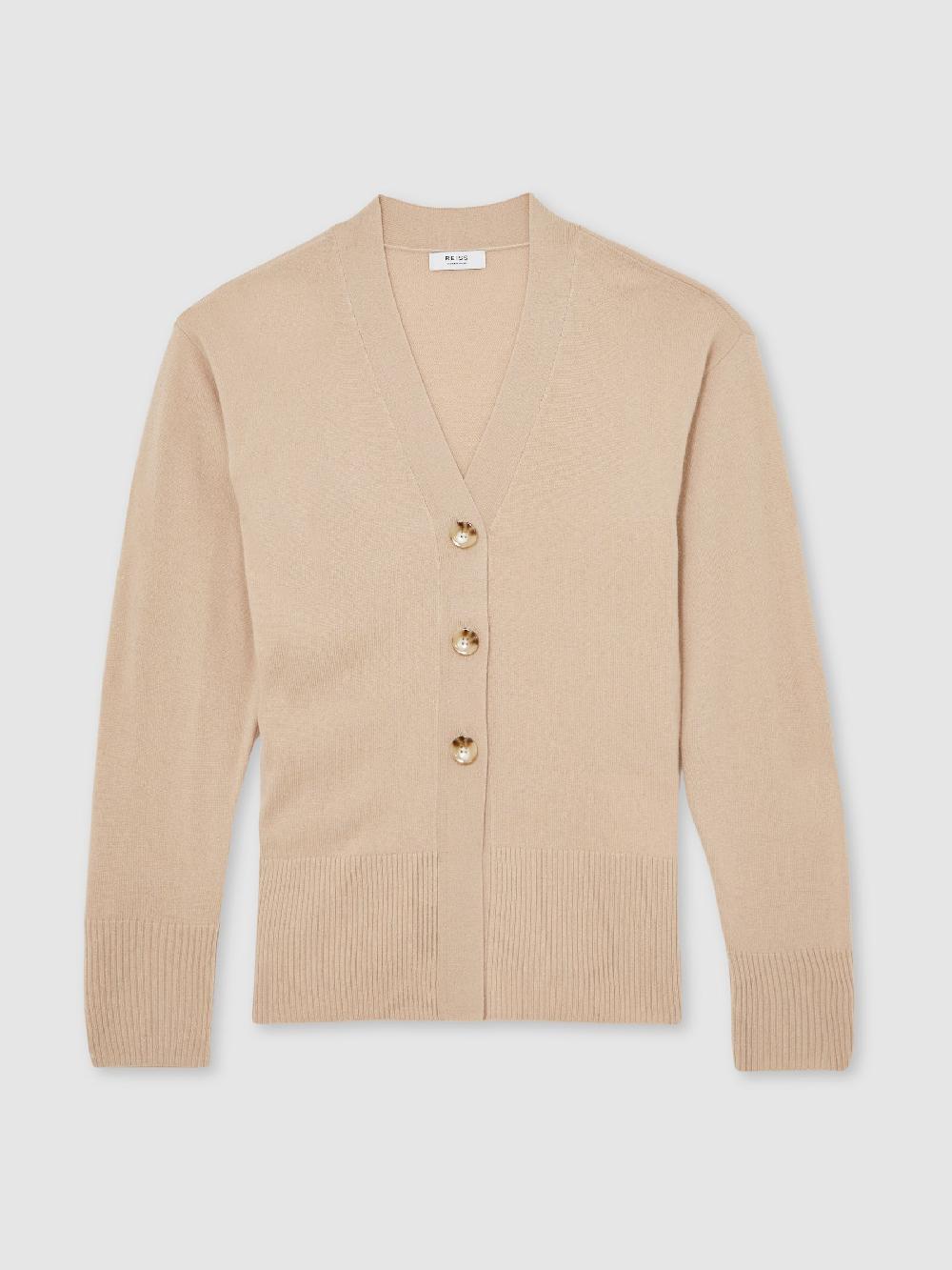 Reiss Wool-Blend Fitted Cardigan With Cashmere In Neutral