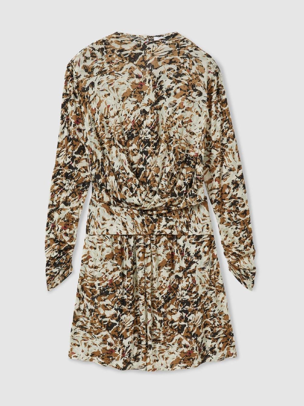 Reiss Wool-Blend Floral-Print Jersey Dress In Khaki/Cream