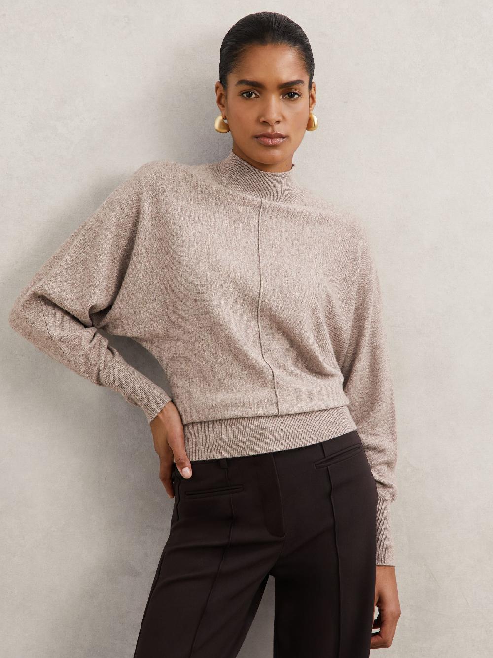 Reiss Wool-Blend Funnel-Neck Batwing Jumper With Cashmere In Neutral