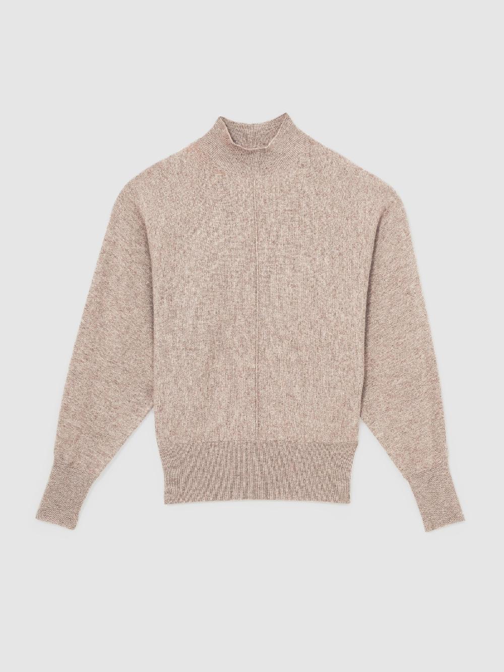 Reiss Wool-Blend Funnel-Neck Batwing Jumper With Cashmere In Neutral