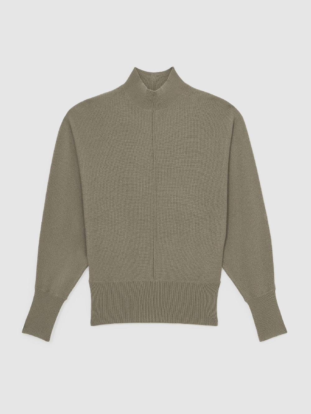 Reiss Wool-Blend Funnel-Neck Batwing Jumper With Cashmere In Sage Green
