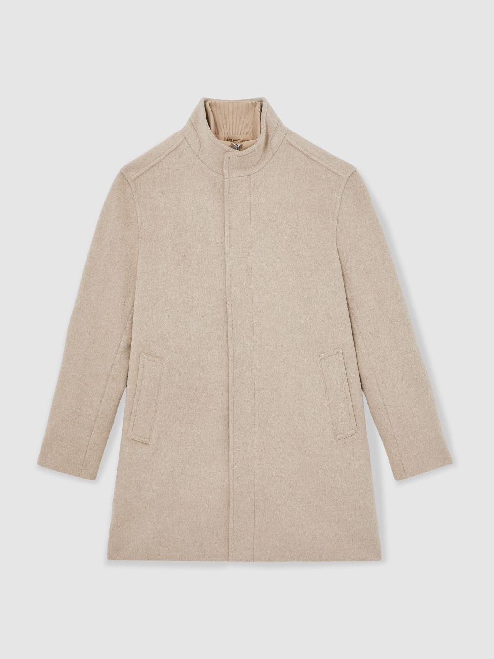 Reiss Wool-Blend Gilet-Insert Coat In Oatmeal Brown