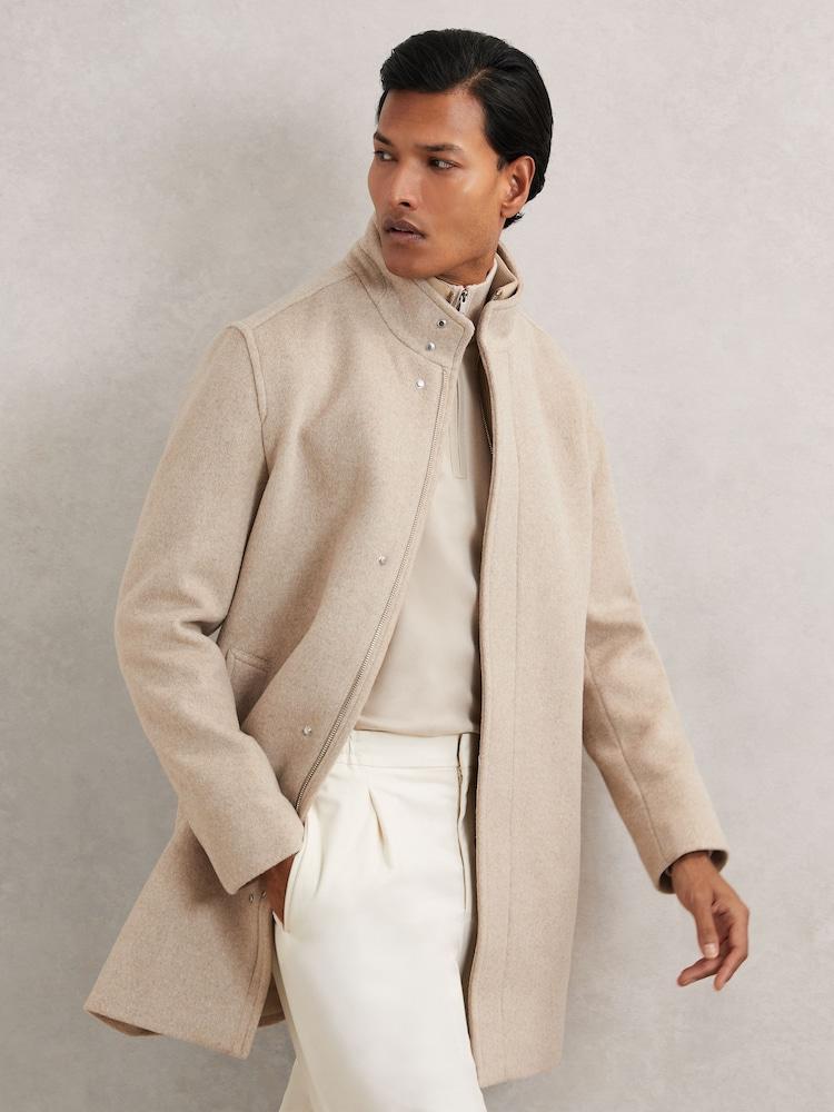 reiss Wool-Blend Gilet-Insert Coat in Oatmeal Brown