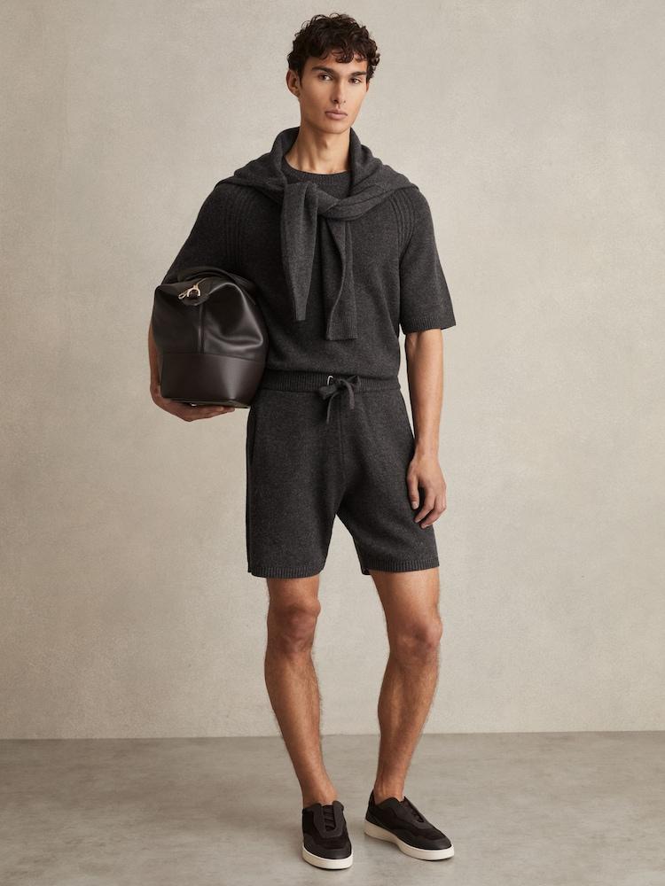 reiss Wool Blend Heavy Knit Shorts in Charcoal Melange