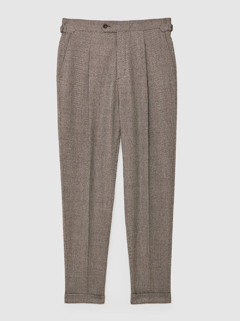 Reiss Wool-Blend Herringbone Trousers Tailored-Fit In Brown