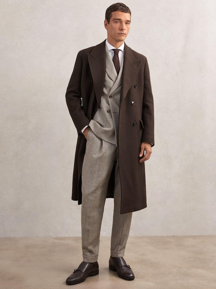 reiss Wool-Blend Herringbone Trousers Tailored-Fit in Brown