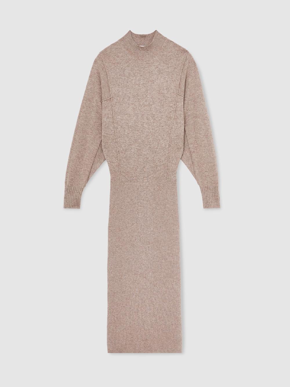 Reiss Wool-Blend High-Neck Knitted Dress With Cashmere In Neutral