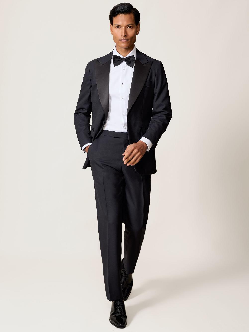 Reiss Wool-Blend Jacquard Tuxedo Trousers Classic-Fit In Navy