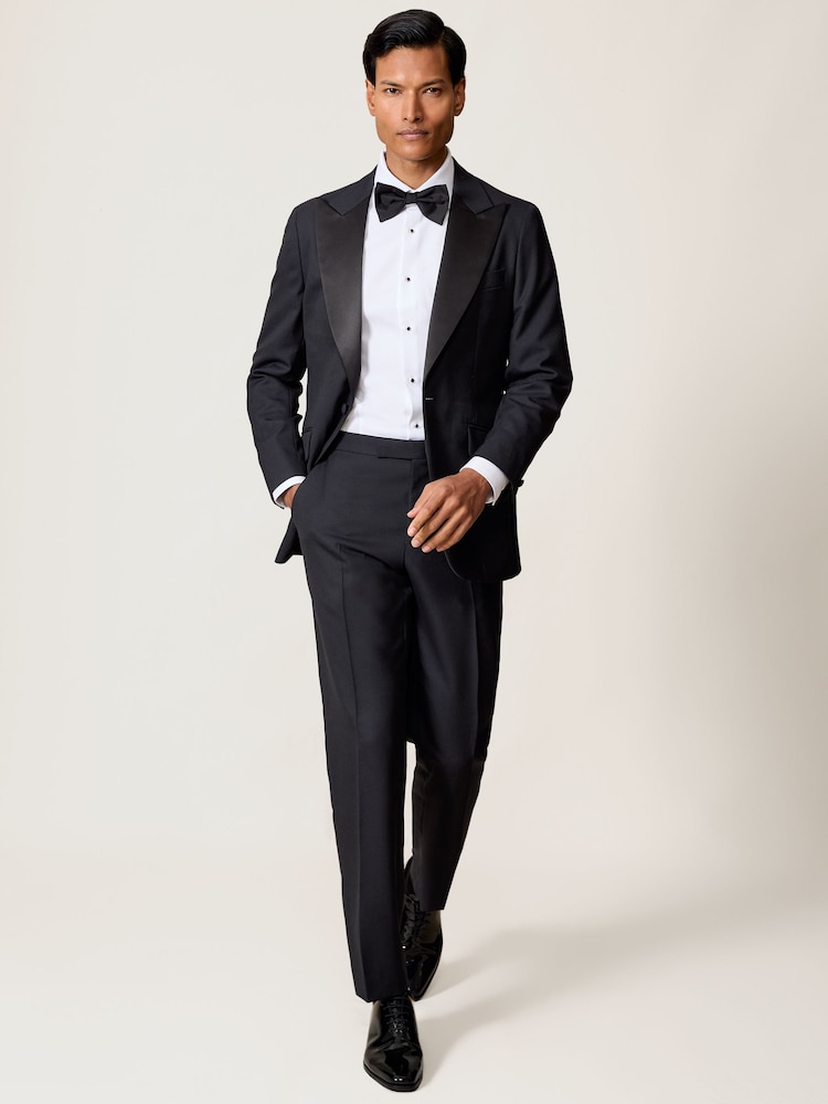 reiss Wool-Blend Jacquard Tuxedo Trousers Classic-Fit in Navy