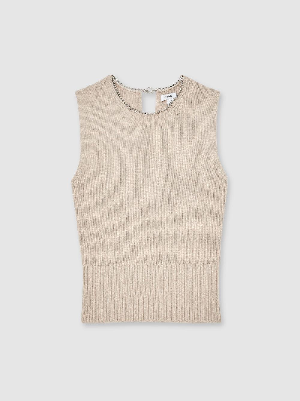 Reiss Wool-Blend Necklace-Trim Knitted Vest In Neutral