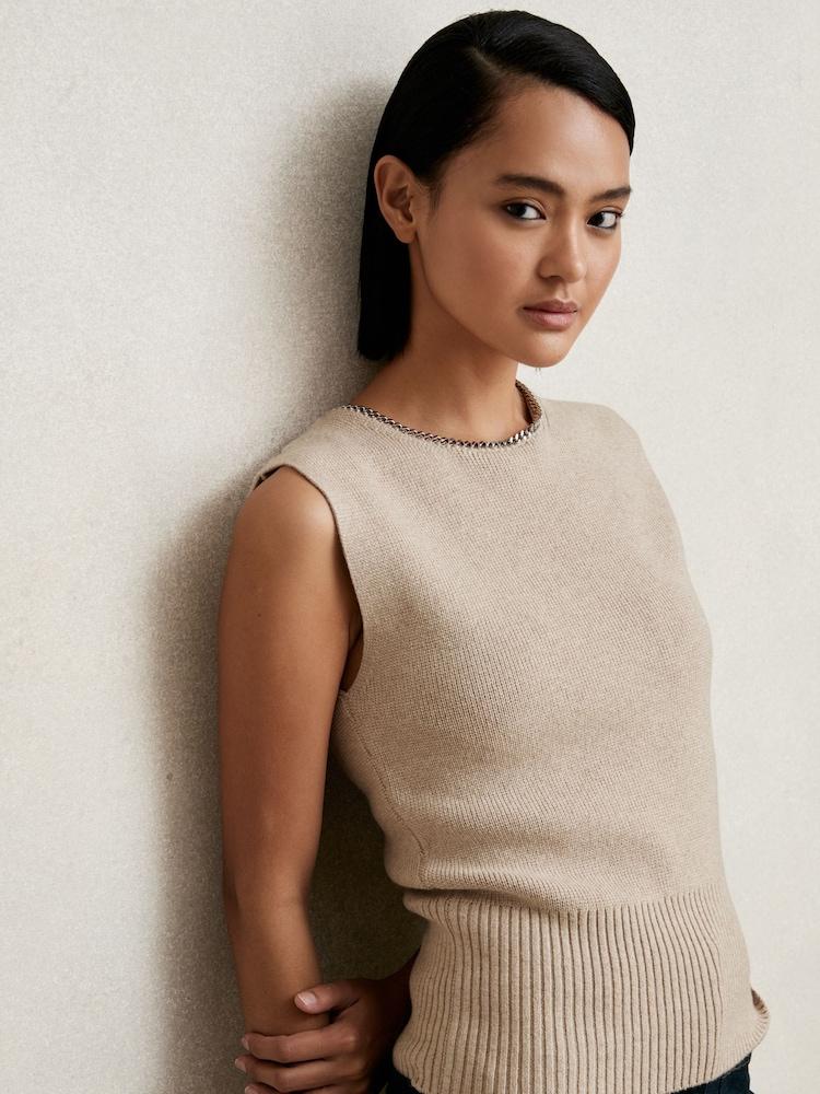 reiss Wool-Blend Necklace-Trim Knitted Vest in Neutral