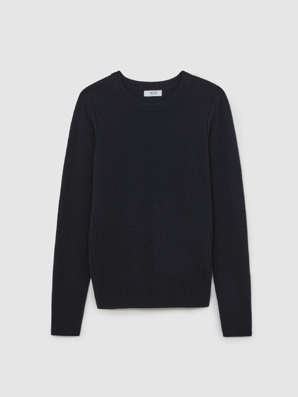 Reiss Wool-Blend Open-Stitch Jumper With Cashmere In Navy