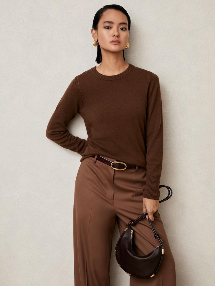 reiss Wool-Blend Open-Stitch Jumper with Cashmere in Toffee Brown