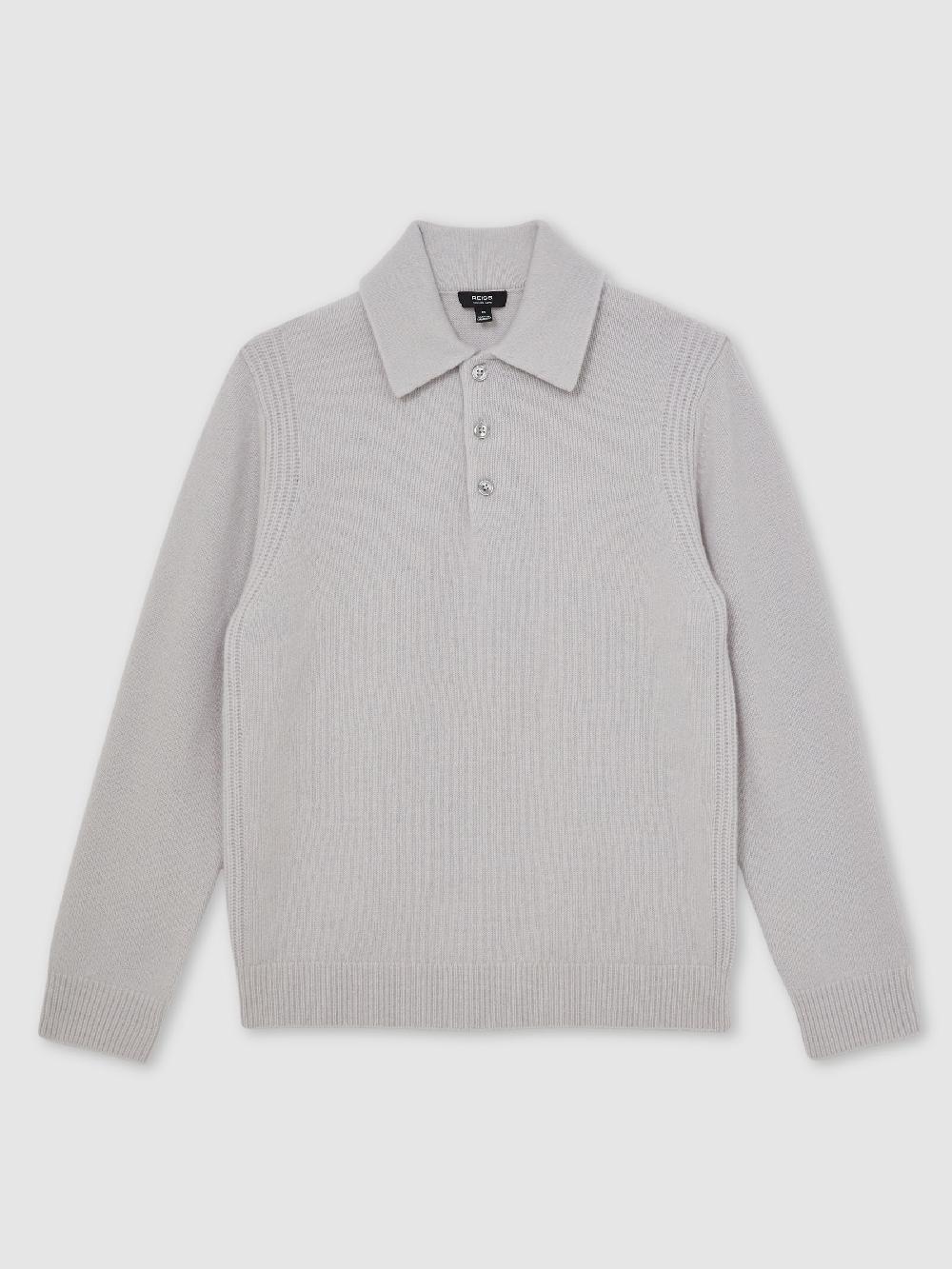 Reiss Wool-Blend Polo Jumper With Cashmere In Ice Grey