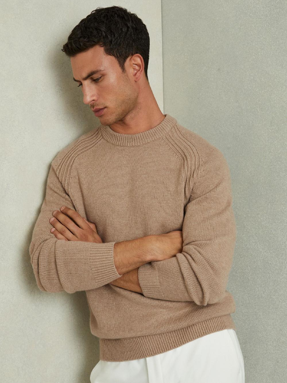 Reiss Wool-Blend Raglan-Sleeve Jumper In Camel Brown