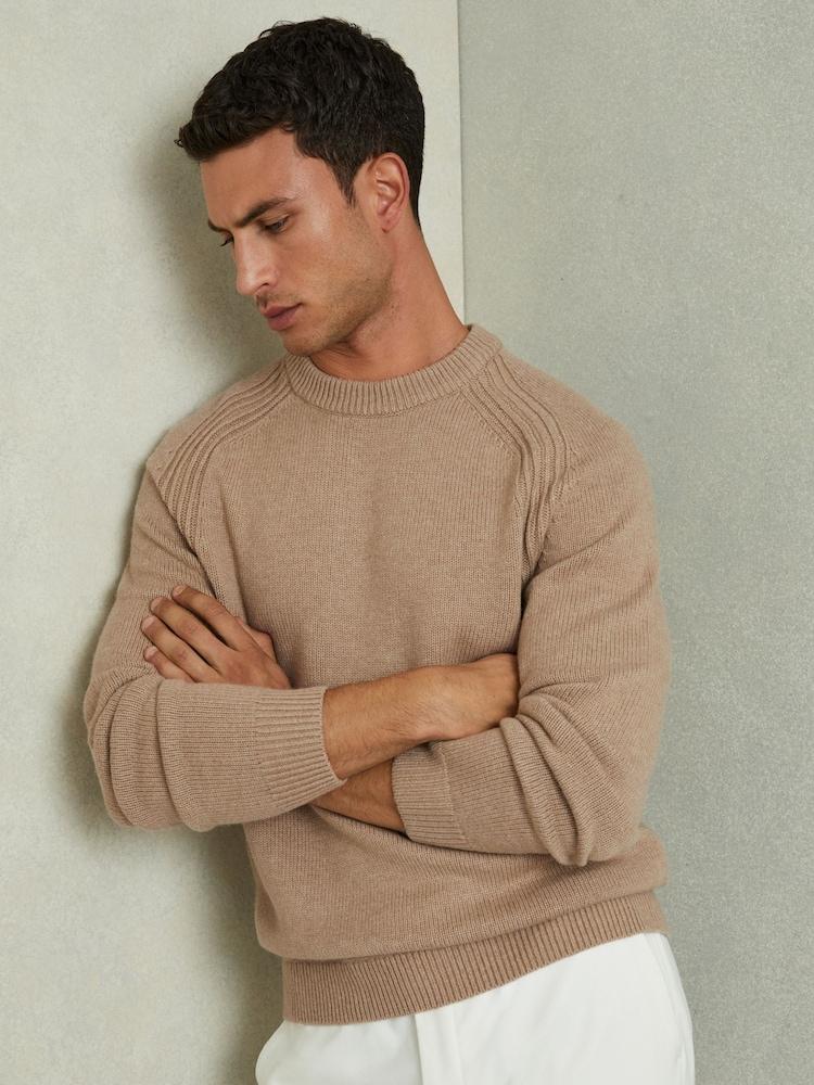 reiss Wool-Blend Raglan-Sleeve Jumper in Camel Brown