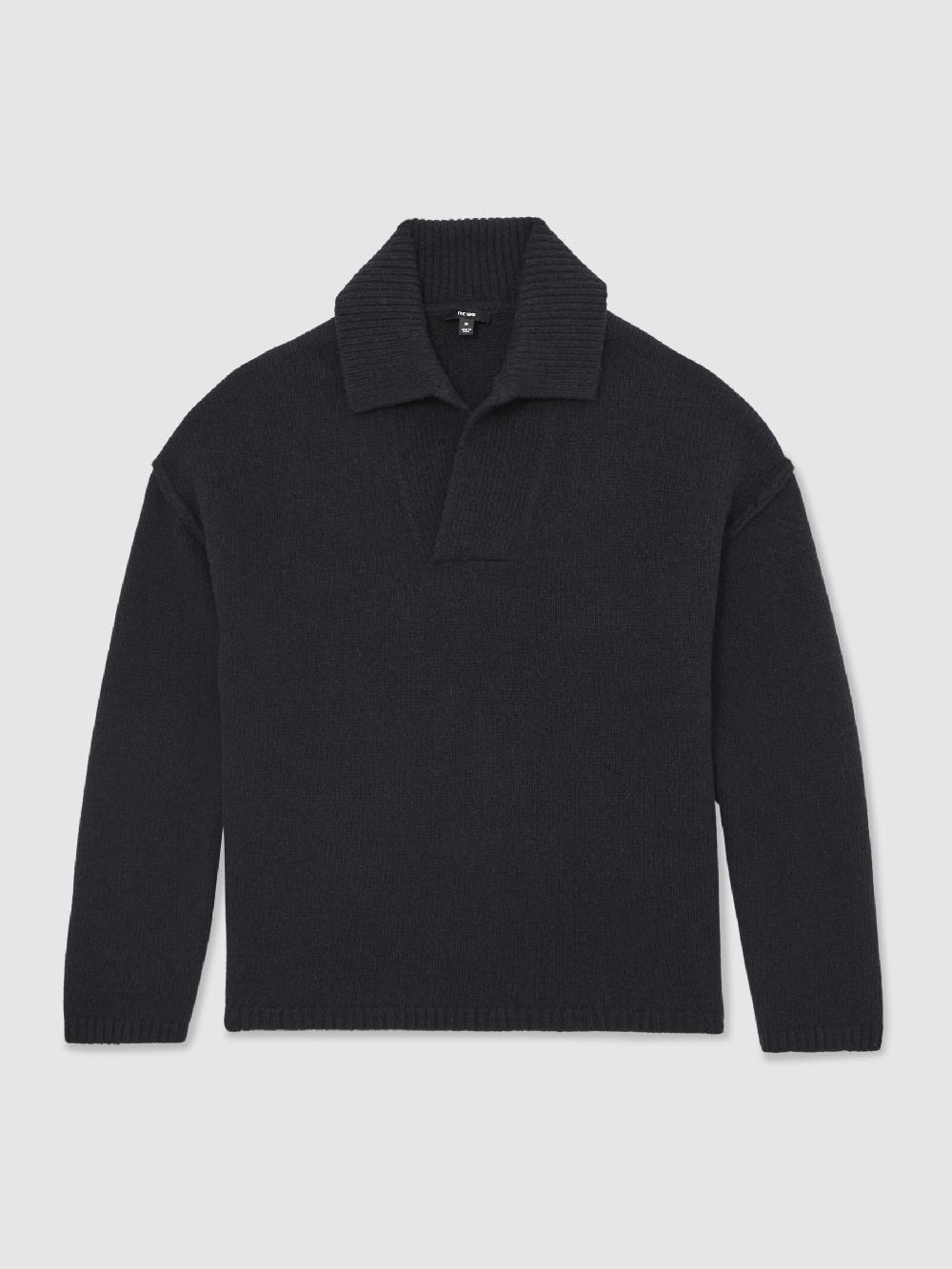 Reiss Wool-Blend Relaxed Open-Collar Jumper In Navy